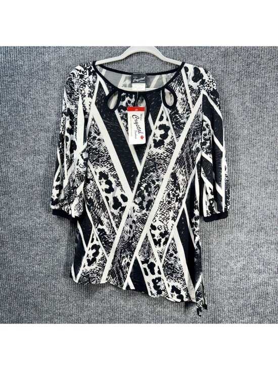 Modes Crystal Fashions Tops - Modes Crystal Fashions Top Women’s Small Black White Keyhole 3/4 Sleeve Canada